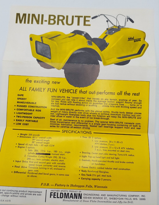 #ad Vintage Feldmann Mini Brute All Terrain Vehicle Flyer Advertisement Sheboygan Wi $23.99