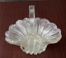 VINTAGE MURANO RIBBED ART GLASS BASKET SILVER FLECKS