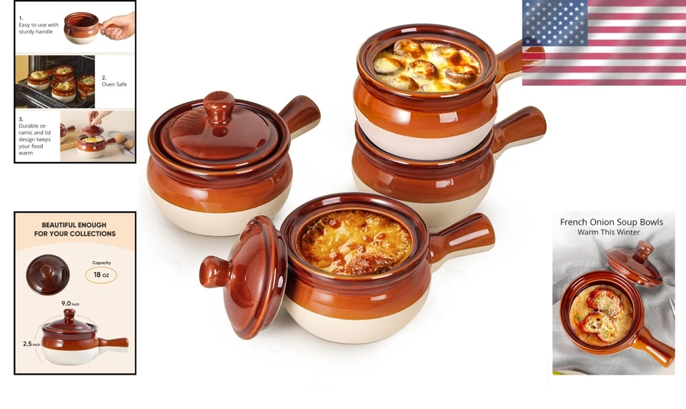 Chic Round Ceramic Soup Servers - 4 Piece Set, Dishwasher Safe, 18 oz Capacity - Image 2 of 4