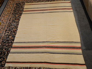 Large Old Striped Rio Grande Blanket - Woven of Handspun Wools - New Mexico 84"