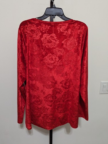 Lane Bryant Womens Plus Crushed Velvet Floral Long Sleeve V-Neck Top Red 22/24  - Picture 10 of 11