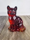 Fenton Ruby Red Glass Sitting Cat Figurine - 3.5" - Glows!