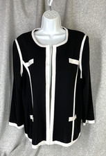 Exclusively Misook Black with White Piping Knit Jacket XL Damaged