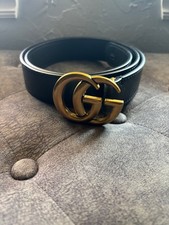 Women's Gucci Belt Black GG Golden Buckle Size 38 Extra holes-see desc.