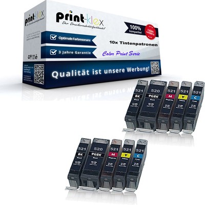 10x Tintenpatronen für Canon Pixma MP640 PGI520 + CLI521 Spa - Color Print Serie