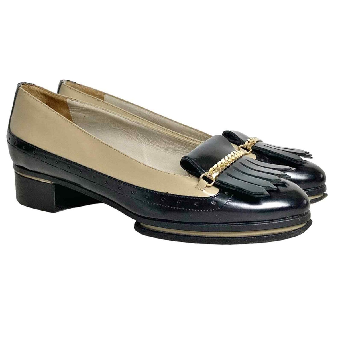 Black Leather Oxfords with Gold Chain Detail Glossy patent black leather. A bold gold detail. A  main image 3