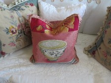 Aubusson style Petite Point Needlepoint Pillow Cover Victorian Floral PINK Asian