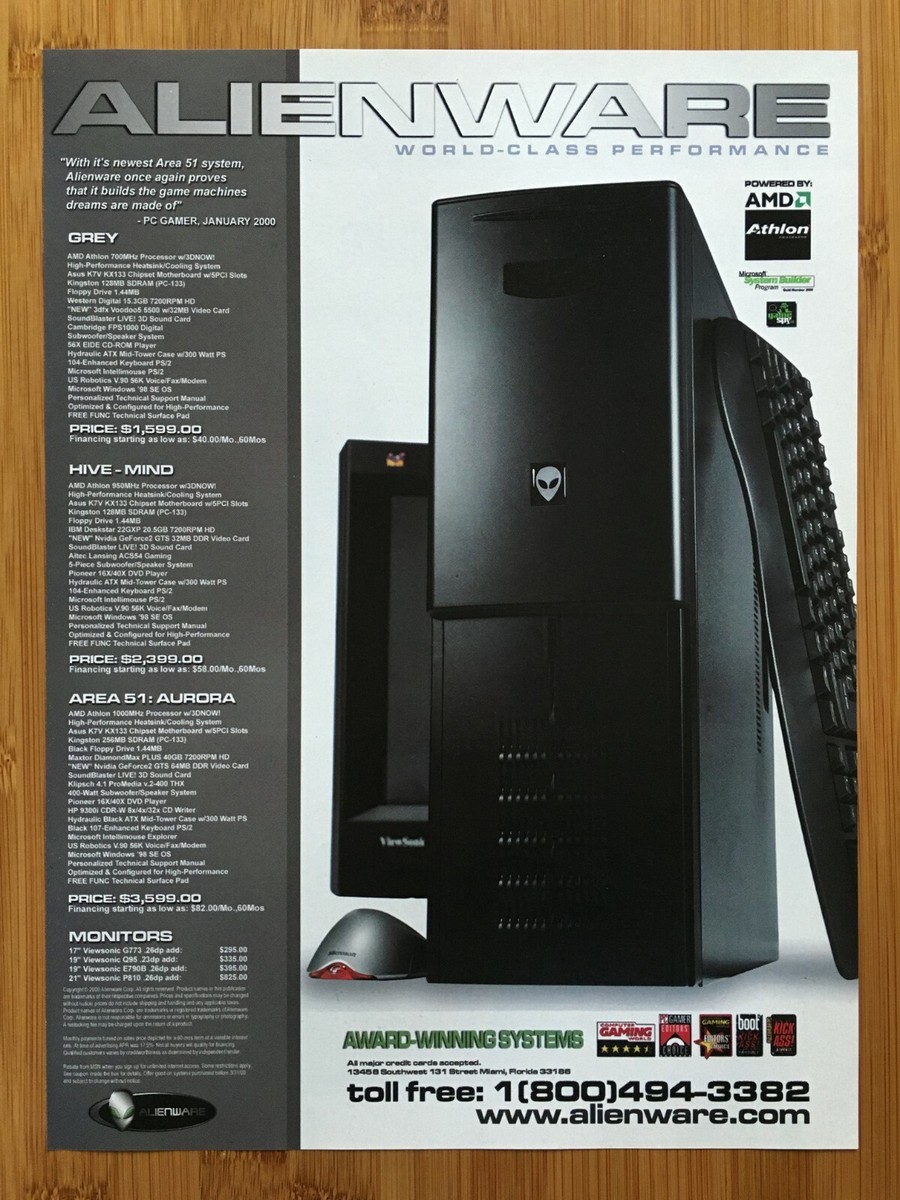 2000 Alienware Grey/Hive-Mind/Area-51 Aurora PC Computers Print Ad
