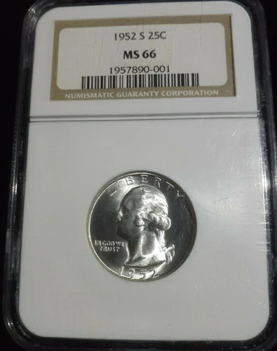 1952 S  WASHINGTON QUARTER MS 66  NGC