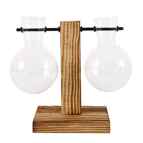 Kreative Glas Desktop Pflanzer Glühbirne Vase Holz Ständer Dekoration Geschenk - Bild 7 von 8