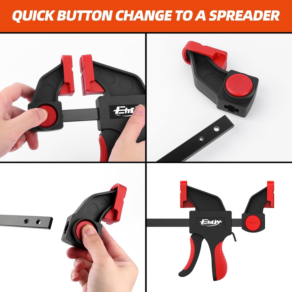 24" Bar Clamps for Woodworking 4Piece OneHanded Clamp/Spreader Light