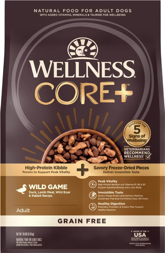 Wellness CORE+ Wild Game Recipe with Freeze Dried Lamb Adult Dry Dog Food, 18 lb