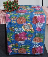 Indian hand stitched cotton floral fruit print kantha quilt gudari throw