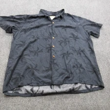 Paradise Found Shirt Mens 2XL Black Palm Tree Hawaiian Camp Button-Up Rayon