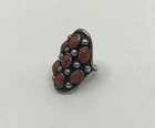 Vintage Sterling Silver Coral Cluster Native American Ring, Signed JL, Size 6