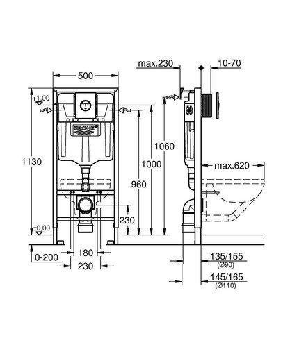 Grohe Concealed Cistern Wc Frame 1.12 With Rak Ceramics Rimless Wall Hung Toilet - Picture 11 of 12