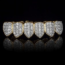 18K Gold w/ Silver Plated High Quality Cubic-Zirconia Bottom Row GRILLZ Grills