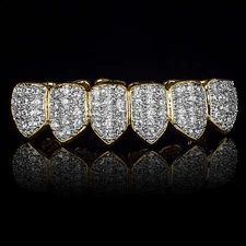 18K Gold w/ Silver Plated High Quality Cubic-Zirconia Bottom Row GRILLZ Grills