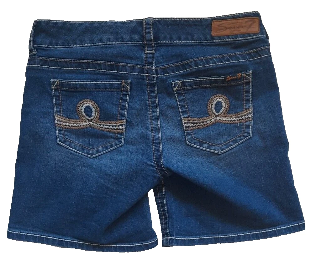 Seven 7 Jeans Low Rise Blue Denim Thick Stitch Shorts Women s Size 6 FAST SHIP