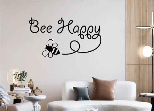 Bee Happy Wall Sticker Positive Quote Home Decor Vinyl Art Car Van Decal Words - Picture 1 of 15