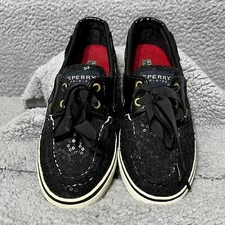 Sperry Top-Sider Boat Shoes Womens 6 Black Sequin Casual Bahama Sneakers Lace