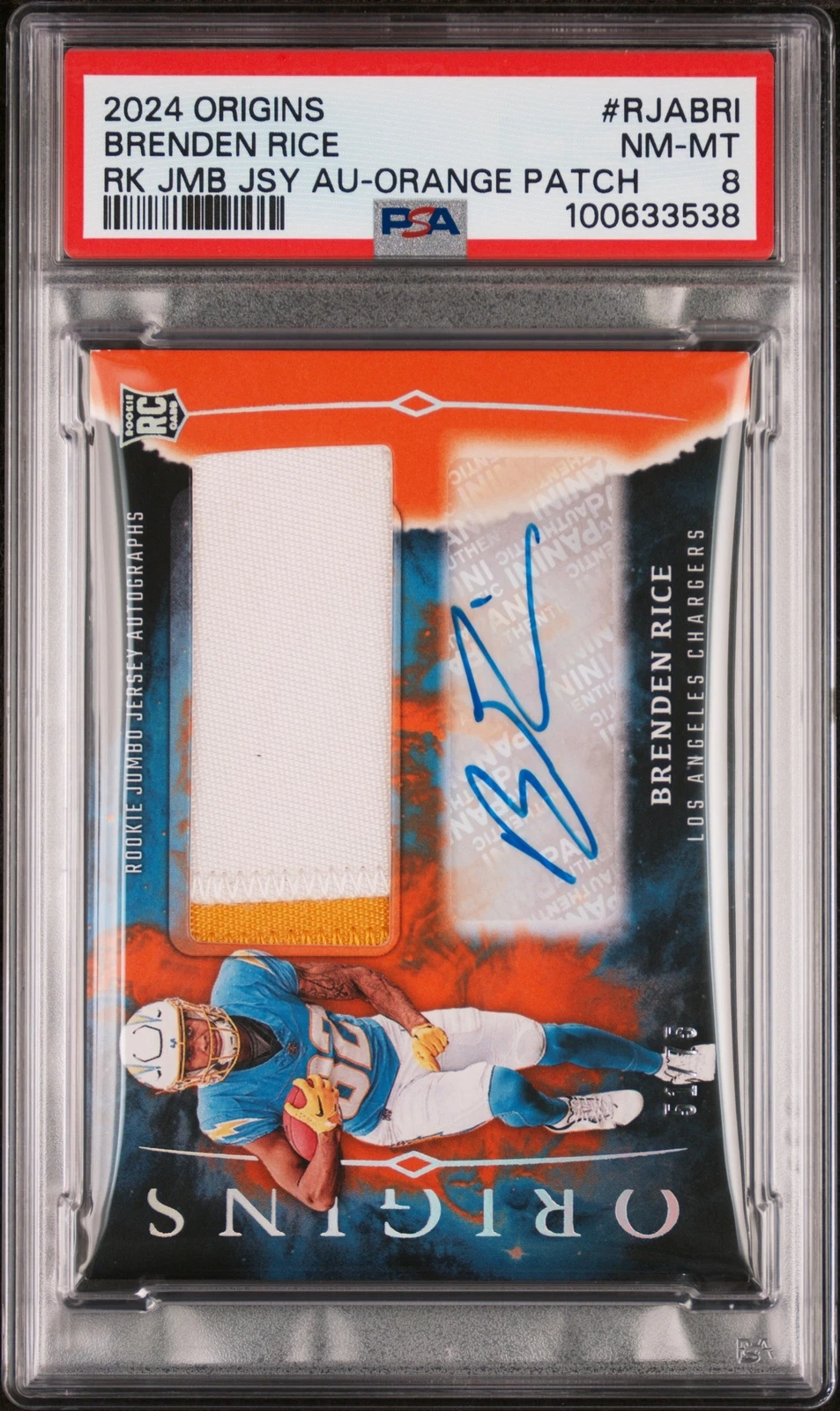 Brenden Rice Panini Origins Rookie Jumbo Jersey Autographs #RJABRI Orange Patch