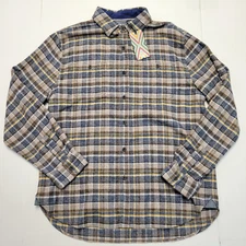 New Original TRUE GRIT Plaid Button Shirt Men LARGE L Casual FLANNEL Brown Gray
