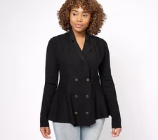 NEW Women with Control Small Peplum Double Breasted Sweater Jacket  QVC 2301