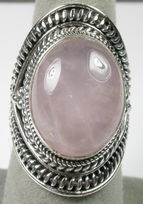 Ring groß mit Rosenquarz in Sterling Silber Statement Hochzeit Brautmutter