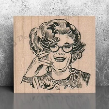 Mounted Rubber Stamp, Glasses Lady, Retro Lady with Glasses, Lady, Woman, Retro