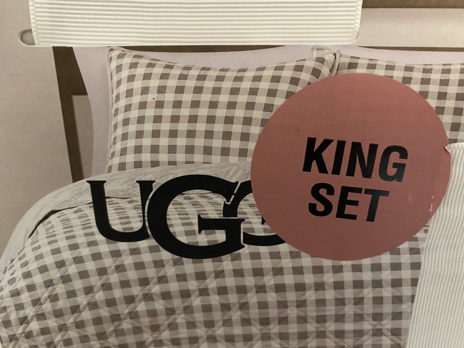 Ugg KING Size Coverlet Quilt + 2 Shams Priscilla STONE Tan Beige White