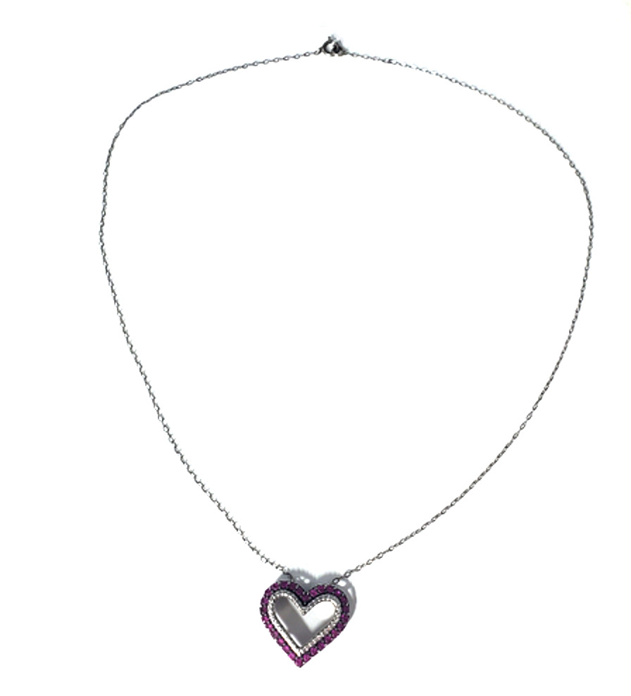 Vintage Sterling Silver Ruby-Lined Open Heart Pen… - image 3