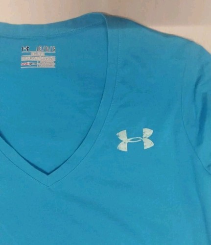 Under Armour Semi Fitted Heat Gear Damen Large Grafik V-Ausschnitt T-Shirt blau - Bild 2 von 9