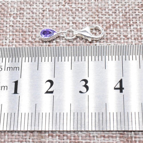 925 Sterling Silver Purple Birthstone Water Drop Clip On Charm w/ Lobster Clasp - Picture 2 of 5