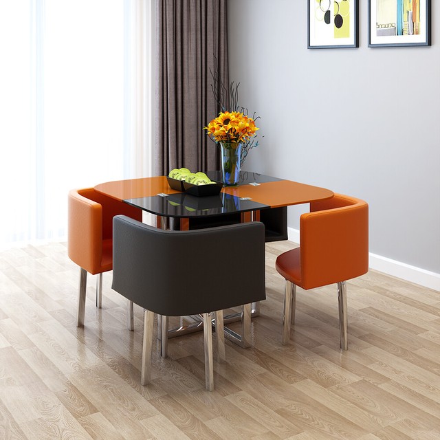 Charles Jacobs Space Saver Dining Table With Four Chair Set In Black Red 6yy For Sale Ebay