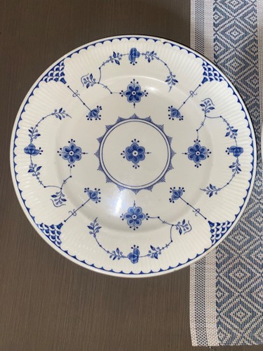 X3 Vintage FURNIVALS Blue Denmark 10" Dinner Plates Large China Plate White Old - Picture 2 of 9