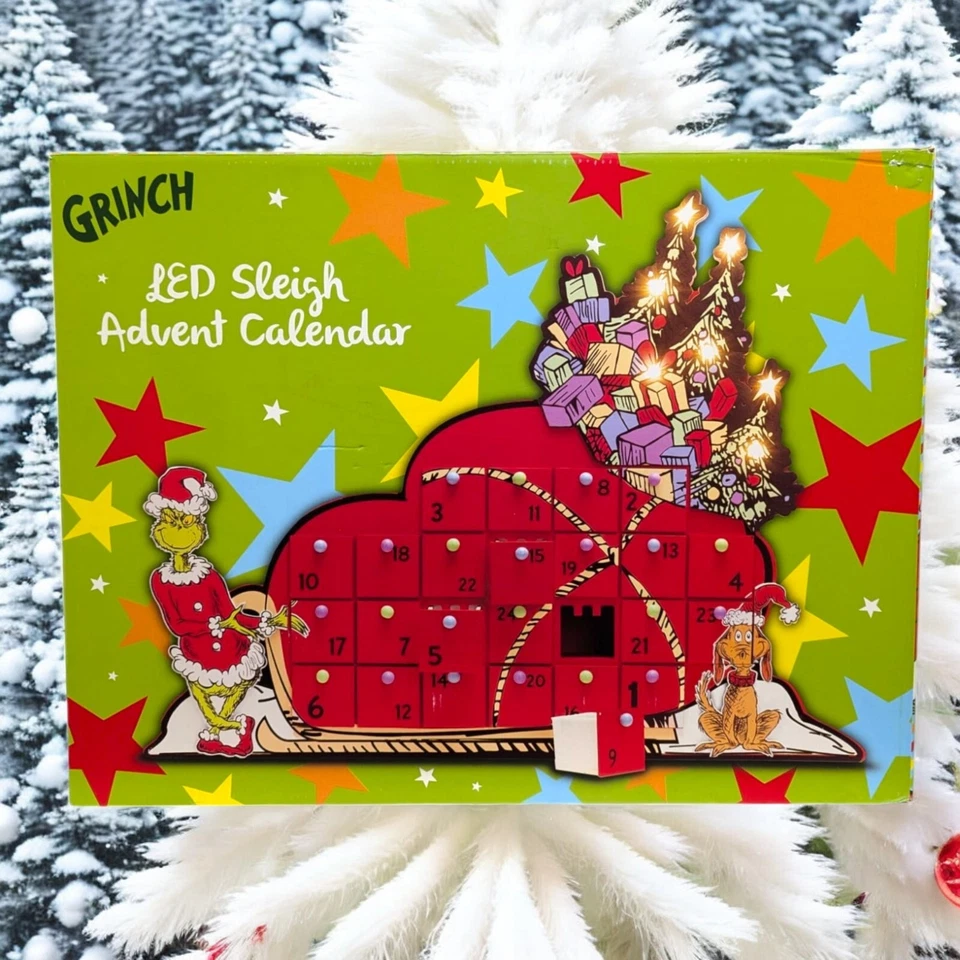 Christmas LED Sleigh Advent Calendar with 24 Compartments – Festive Grinch Them - Image 2 of 4