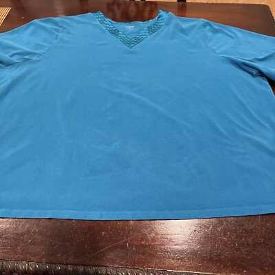Liz & Me Women s Plus Size 5X Teal Blue V-neck shirt Top Satin Neckline 34 / 36