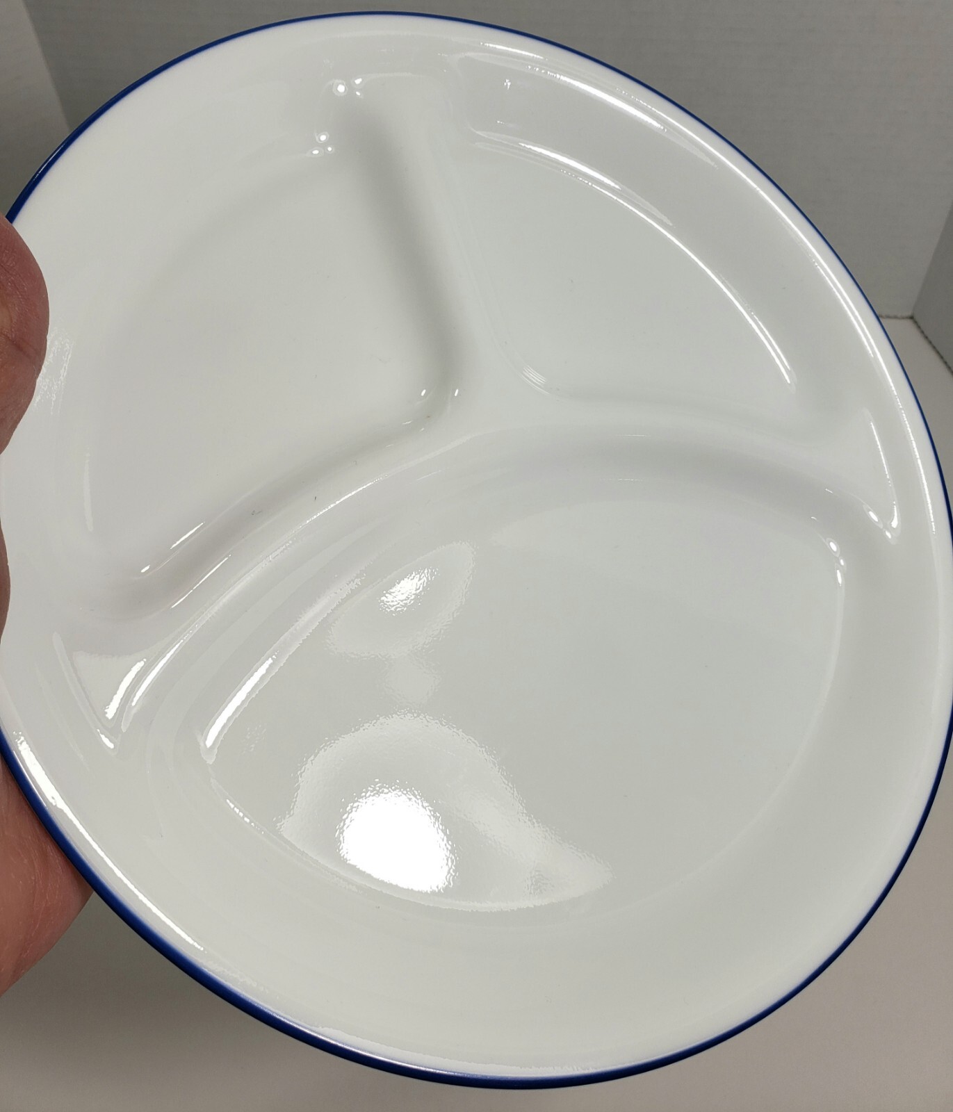 Lot/2 Corelle Divided 101/4" Grill Dinner Plates w/Blue Edge Camp