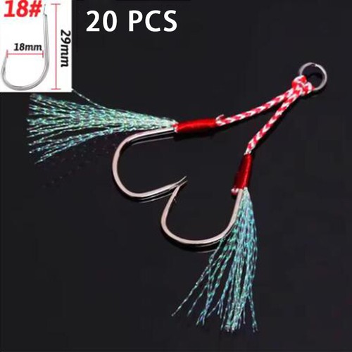 20pcs Iron Plate Hook Double Hook Feather Lure Fishing Tackle Sea Fishhook - Picture 31 of 32