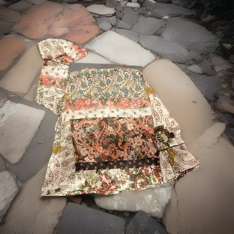 Blusa ZARA Seda Paisley Campesina Patchwork, EE. UU. Talla M Foto 2 de 4