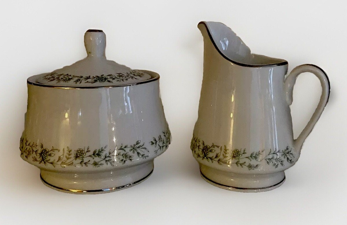 Mikasa Japan Montclair Sugar Bowl & Creamer Fine China G9059 Green
