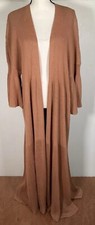 Free People Duster Sweater Small LONG Making Waves Linen Cardigan Tan Peasant