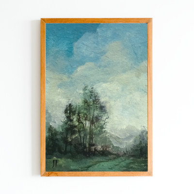 A6 PRINT of Oil Painting Landscape Landscape Forest Cloudy Sky