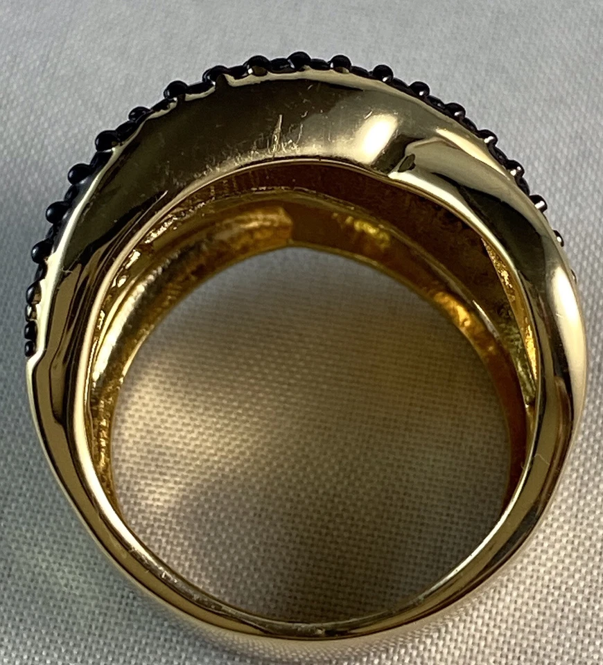 Anillo BELLEZZA Banda Giratoria Ancha Espinela Negra Oro Amarillo 14K ~ 7 Foto 4 de 4