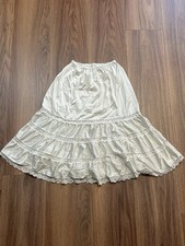 True vintage 1980s white lace trimmed skirt with elastic waistband. Length 25  