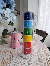 Image of Bialetti Moka Porcelain 6 Stackable Espresso Cups coffee Shots 60ml space saver