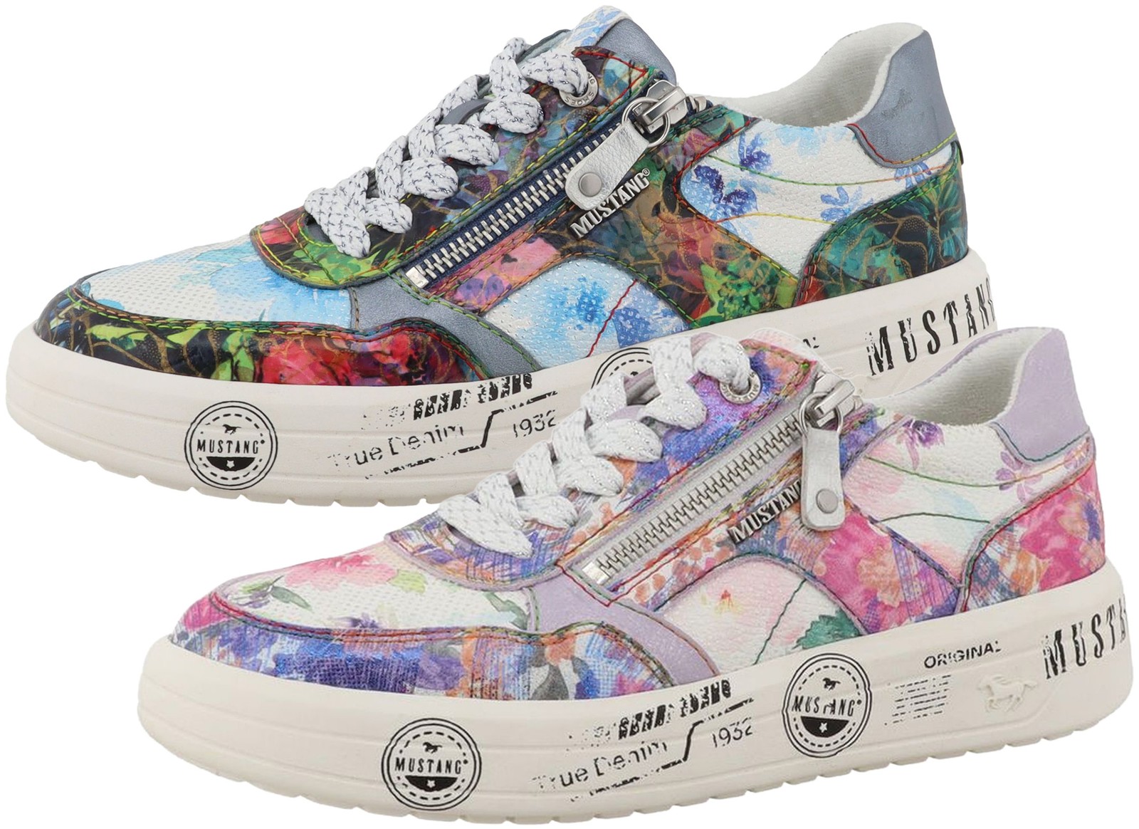 Mustang Zapatillas Mujer Flores Lila Azul Cremallera 37 EU-41 EU