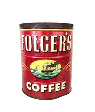 Vintage Folgers Coffee Can 1946 Ships on Ocean Nice!!
