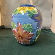 Multi-Colored Hand Painted Ceramic Floral Vase 10” Tall